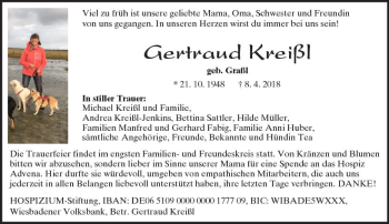 Traueranzeige von Gertraud Kreißl von Trauerportal Rhein Main Presse
