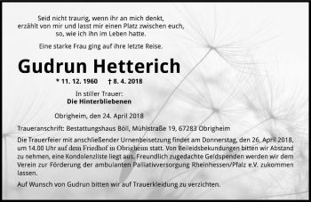 Traueranzeige von Gudrun Hetterich von Trauerportal Rhein Main Presse