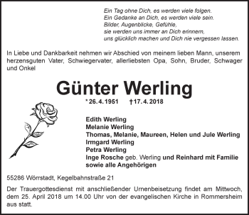 Traueranzeige von Günter Werling von Trauerportal Rhein Main Presse