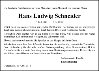 Traueranzeige von Hans Ludwig Schneider von Trauerportal Rhein Main Presse