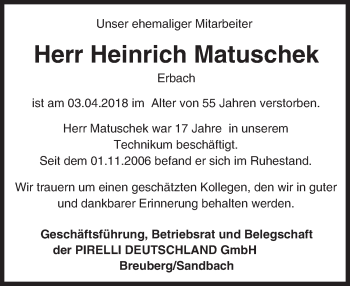 Traueranzeige von Heinrich Matuschek von Trauerportal Rhein Main Presse