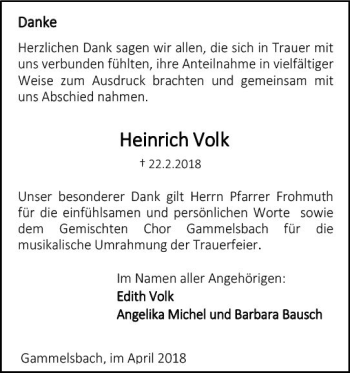 Traueranzeige von Heinrich Volk von Trauerportal Rhein Main Presse