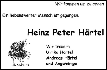 Traueranzeige von Heinz Peter Härtel von Trauerportal Rhein Main Presse
