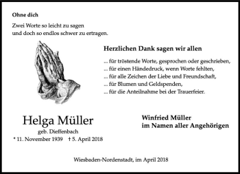 Traueranzeige von Helga Müller von Trauerportal Rhein Main Presse