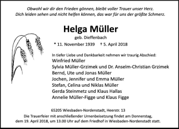 Traueranzeige von Helga Müller von Trauerportal Rhein Main Presse