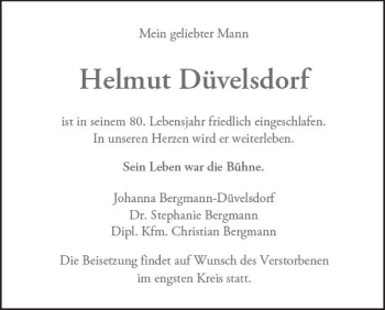 Traueranzeige von Helmut Düvelsdorf von Trauerportal Rhein Main Presse