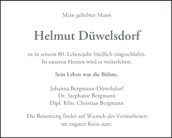 Traueranzeige von Helmut Düwelsdorf von Trauerportal Rhein Main Presse