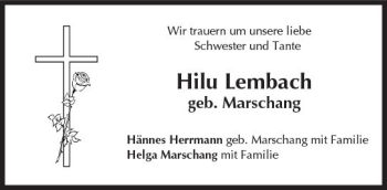 Traueranzeige von Hilu Lembach von Trauerportal Rhein Main Presse