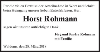 Traueranzeige von Horst Rohmann von  Camberger Anzeiger