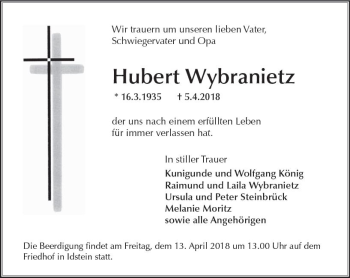 Traueranzeige von Hubert Wybranietz von Trauerportal Rhein Main Presse