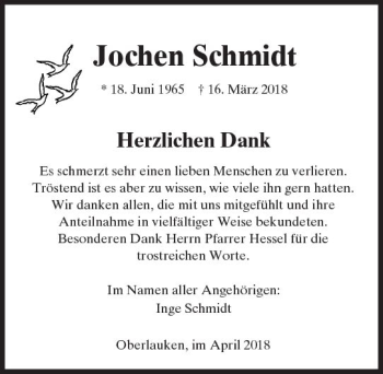 Traueranzeige von Jochen Schmidt von  Usinger Anzeiger