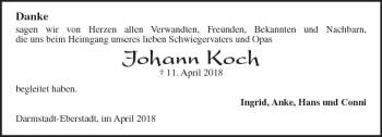 Traueranzeige von Johann Koch von Trauerportal Rhein Main Presse