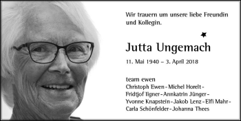 Traueranzeige von Jutta Ungemach von Trauerportal Rhein Main Presse
