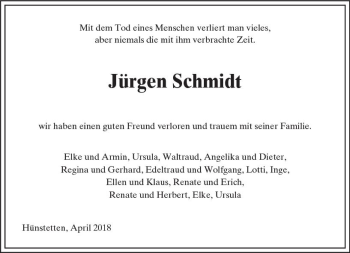 Traueranzeige von Jürgen Schmidt von Trauerportal Rhein Main Presse