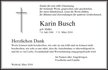 Traueranzeige von Karin Busch von  Usinger Anzeiger