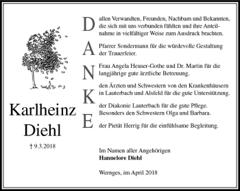 Traueranzeige von Karlheinz Diehl von VRM Trauer