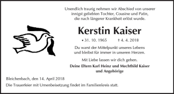 Traueranzeige von Kerstin Kaiser von  Kreisanzeiger