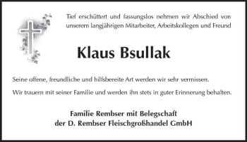 Traueranzeige von Klaus Bsullak von Trauerportal Rhein Main Presse