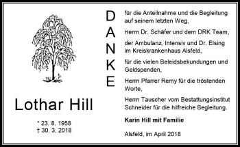 Traueranzeige von Lothar Hill von VRM Trauer