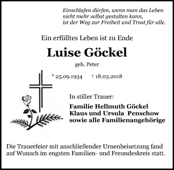 Traueranzeige von Luise Göckel von Trauerportal Rhein Main Presse