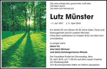 Traueranzeige von Lutz Münster von Trauerportal Rhein Main Presse