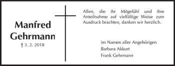 Traueranzeige von Manfred Gehrmann von  Gießener Anzeiger