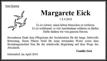 Traueranzeige von Margarete Eick von VRM Trauer