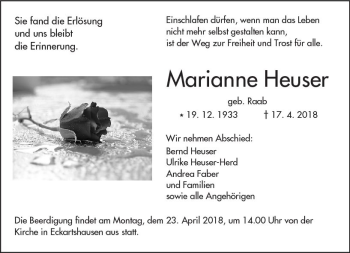 Traueranzeige von Marianne Heuser von  Kreisanzeiger