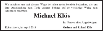 Traueranzeige von Michael Klös von  Kreisanzeiger