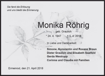 Traueranzeige von Monika Röhrig von VRM Trauer