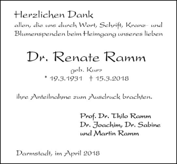 Traueranzeige von Renate Ramm von Trauerportal Rhein Main Presse