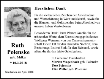 Traueranzeige von Ruth Polenske von Trauerportal Rhein Main Presse