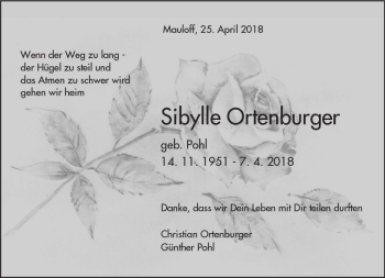 Traueranzeige von Sibylle Ortenburger von  Usinger Anzeiger