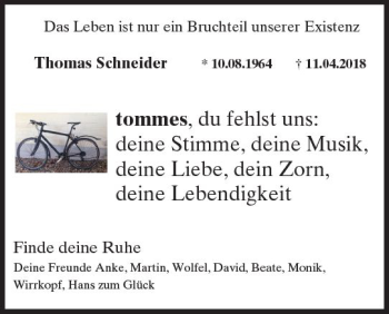 Traueranzeige von Thomas Schneider von Trauerportal Rhein Main Presse