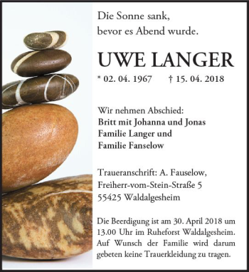 Traueranzeige von Uwe Langer von Trauerportal Rhein Main Presse
