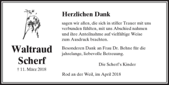 Traueranzeige von Waltraud Scherf von  Usinger Anzeiger