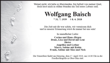 Traueranzeige von Wolfgang Baisch von Trauerportal Rhein Main Presse