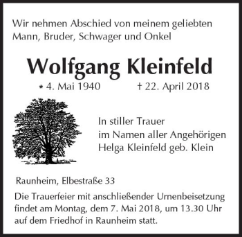 Traueranzeige von Wolfgang Kleinfeld von Trauerportal Rhein Main Presse