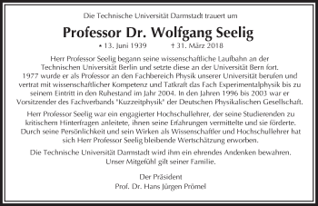 Traueranzeige von Wolfgang Seelig von Trauerportal Rhein Main Presse