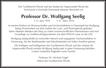 Traueranzeige von Wolfgang Seelig von Trauerportal Rhein Main Presse