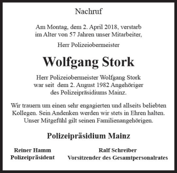Traueranzeige von Wolfgang Stork von Trauerportal Rhein Main Presse
