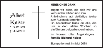Traueranzeige von Albert Kaiser von VRM Trauer