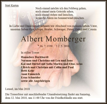 Traueranzeige von Albert Momberger von VRM Trauer
