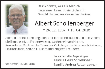 Traueranzeige von Albert Schollenberger von  Usinger Anzeiger