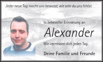 Traueranzeige von Alexander  von VRM Trauer