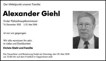 Traueranzeige von Alexander Giehl von Trauerportal Rhein Main Presse