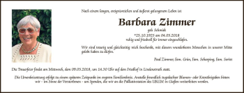 Traueranzeige von Barbara Zimmer von  Gießener Anzeiger