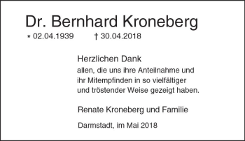 Traueranzeige von Bernhard Kroneberg von Trauerportal Rhein Main Presse