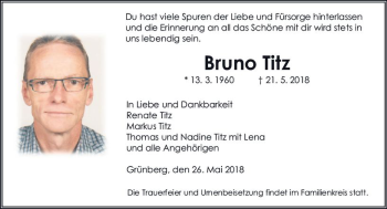 Traueranzeige von Bruno Titz von  Gießener Anzeiger