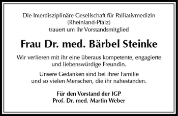 Traueranzeige von Bärbel Steinke von Trauerportal Rhein Main Presse